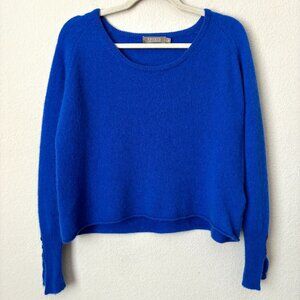 Brodie Fine Cashmere Cobalt Cropped Long Sleeve Sweater Luxurious